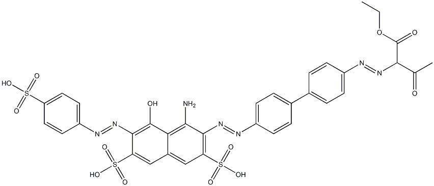 2-[[4'-[[1-Amino-8-hydroxy-3,6-bis(hydroxysulfonyl)-7-[(4-hydroxysulfonylphenyl)azo]-2-naphthalenyl]azo]-1,1'-biphenyl-4-yl]azo]-3-oxobutanoic acid ethyl ester Struktur