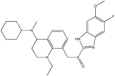 1-Ethyl-1,2,3,4-tetrahydro-4-(N-methylcyclohexylamino)-8-(5-fluoro-6-methoxy-1H-benzimidazol-2-ylsulfinylmethyl)quinoline Struktur