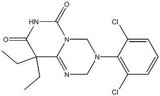 9,9-Diethyl-3-(2,6-dichlorophenyl)-3,4-dihydro-2H-pyrimido[1,6-a]-1,3,5-triazine-6,8(7H,9H)-dione Struktur