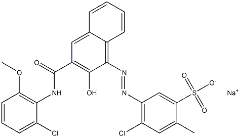 4-Chloro-2-methyl-5-[[3-[[(2-chloro-6-methoxyphenyl)amino]carbonyl]-2-hydroxy-1-naphtyl]azo]benzenesulfonic acid sodium salt Struktur