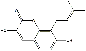 3-Hydroxy-7-hydroxy-8-(3-methyl-2-butenyl)-2H-1-benzopyran-2-one Struktur