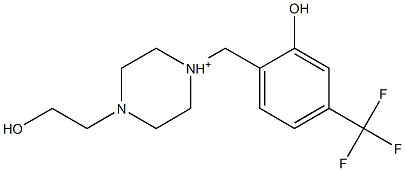 1-[2-Hydroxy-4-(trifluoromethyl)benzyl]-4-(2-hydroxyethyl)piperazine-1-cation Struktur