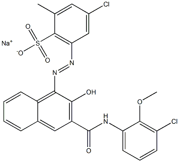 4-Chloro-2-methyl-6-[[3-[[(3-chloro-2-methoxyphenyl)amino]carbonyl]-2-hydroxy-1-naphtyl]azo]benzenesulfonic acid sodium salt Struktur