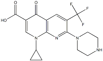 6-(Trifluoromethyl)-1,4-dihydro-1-cyclopropyl-4-oxo-7-(piperazin-1-yl)-1,8-naphthyridine-3-carboxylic acid Struktur