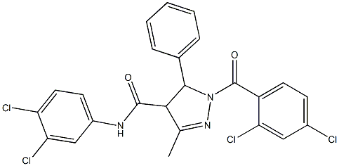 N-(3,4-Dichlorophenyl)-5-(phenyl)-1-(2,4-dichlorobenzoyl)-3-methyl-4,5-dihydro-1H-pyrazole-4-carboxamide Struktur