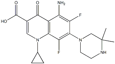 5-Amino-1-cyclopropyl-6,8-difluoro-1,4-dihydro-7-[3,3-dimethyl-1-piperazinyl]-4-oxoquinoline-3-carboxylic acid Struktur