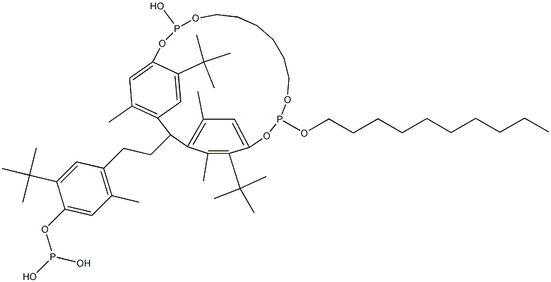 [3-Methyl-1,1,3-propanetriyltris(2-tert-butyl-5-methyl-4,1-phenyleneoxy)]tris(phosphonous acid)hexadodecyl ester Struktur