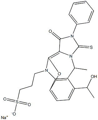 1-Hydroxyethyl-3-phenyl-5-[3-(3-sulfopropyl)-2-benzoxazolinylidene]ethylidenethiohydantoin sodium salt Struktur