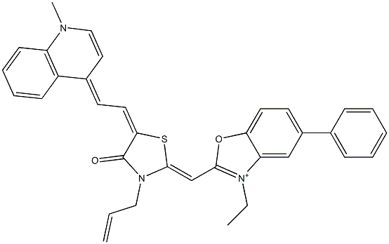 3-Ethyl-2-[[5-[2-(1-methylquinolin-4(1H)-ylidene)ethylidene]-4-oxo-3-(2-propenyl)thiazolidin-2-ylidene]methyl]-5-phenylbenzoxazol-3-ium Struktur