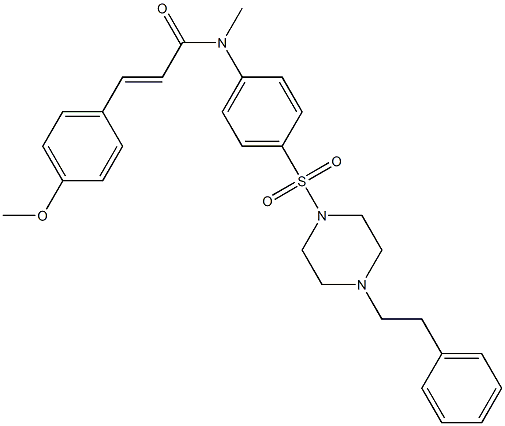 N-Methyl-4-methoxy-N-[4-[4-(2-phenylethyl)-1-piperazinylsulfonyl]phenyl]-trans-cinnamamide Struktur