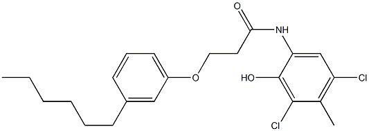 2-[3-(3-Hexylphenoxy)propanoylamino]-4,6-dichloro-5-methylphenol Struktur