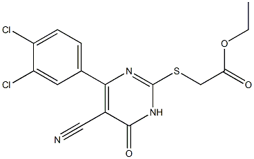 [[3,4-Dihydro-6-(3,4-dichlorophenyl)-4-oxo-5-cyanopyrimidin]-2-ylthio]acetic acid ethyl ester Struktur