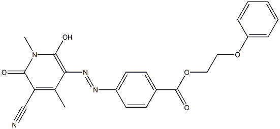 p-(5-Cyano-2-hydroxy-1,4-dimethyl-6-oxo-1,6-dihydropyridin-3-ylazo)benzoic acid 2-phenoxyethyl ester Struktur