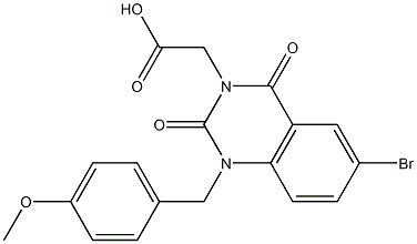 1-(4-Methoxybenzyl)-1,2,3,4-tetrahydro-6-bromo-2,4-dioxoquinazoline-3-acetic acid Struktur