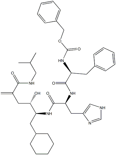 (4S,5S)-6-Cyclohexyl-5-[[(2S)-2-[[(2S)-2-(benzyloxycarbonylamino)-3-phenylpropionyl]amino]-3-(1H-imidazol-4-yl)propionyl]amino]-4-hydroxy-2-methylene-N-(2-methylpropyl)hexanamide Struktur