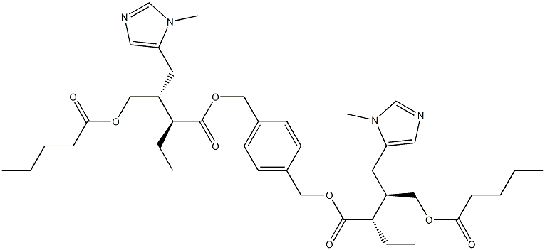 Bis[(2S,3R)-2-ethyl-3-[(1-methyl-1H-imidazol-5-yl)methyl]-4-(valeryloxy)butanoic acid][(1,4-phenylene)dimethylene] ester Struktur