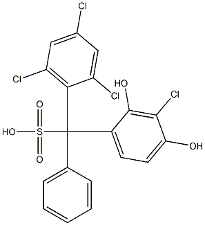 (3-Chloro-2,4-dihydroxyphenyl)(2,4,6-trichlorophenyl)phenylmethanesulfonic acid Struktur