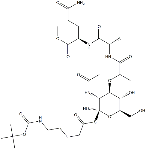 N2-[N-[N-Acetyl-1-[[5-[[(tert-butoxy)carbonyl]amino]pentanoyl]thio]muramoyl]-L-alanyl]-D-glutamine methyl ester Struktur