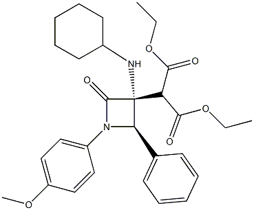 2-[(3R,4R)-3-(Cyclohexylamino)-1-(4-methoxyphenyl)-2-oxo-4-phenylazetidin-3-yl]malonic acid diethyl ester Struktur