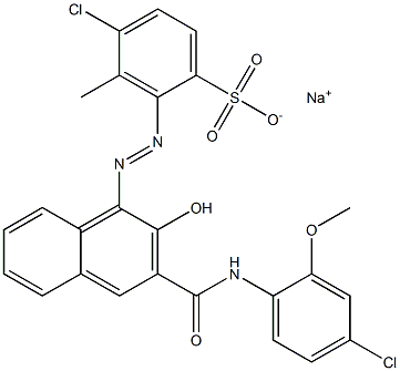 4-Chloro-3-methyl-2-[[3-[[(4-chloro-2-methoxyphenyl)amino]carbonyl]-2-hydroxy-1-naphtyl]azo]benzenesulfonic acid sodium salt Struktur