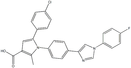 2-Methyl-5-(4-chlorophenyl)-1-[4-[1-[4-fluorophenyl]-1H-imidazol-4-yl]phenyl]-1H-pyrrole-3-carboxylic acid Struktur