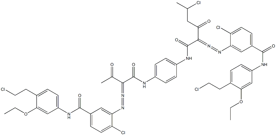 3,3'-[2-(1-Chloroethyl)-1,4-phenylenebis[iminocarbonyl(acetylmethylene)azo]]bis[N-[4-(2-chloroethyl)-3-ethoxyphenyl]-4-chlorobenzamide] Struktur