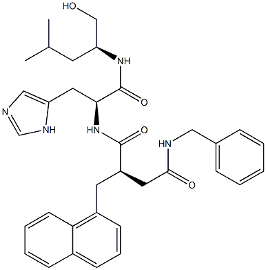 (2S)-2-[[N-[(2R)-3-[(Benzylamino)carbonyl]-2-[(naphthalen-1-yl)methyl]propionyl]-L-histidyl]amino]-4-methyl-1-pentanol Struktur