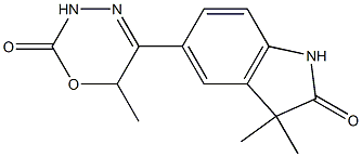 3,3-Dimethyl-5-[(3,6-dihydro-6-methyl-2-oxo-2H-1,3,4-oxadiazin)-5-yl]-1H-indol-2(3H)-one Struktur