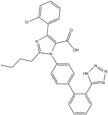 2-Butyl-4-(2-chlorophenyl)-1-[2'-(1H-tetrazol-5-yl)-1,1'-biphenyl-4-yl]-1H-imidazole-5-carboxylic acid Struktur