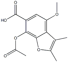 2,3-Dimethyl-7-acetyloxy-4-methoxy-6-benzofurancarboxylic acid Struktur