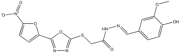 N2-(4-Hydroxy-3-methoxybenzylidene)-2-[5-(5-nitro-2-furyl)-1,3,4-oxadiazol-2-ylthio]acetohydrazide Struktur