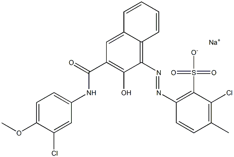 2-Chloro-3-methyl-6-[[3-[[(3-chloro-4-methoxyphenyl)amino]carbonyl]-2-hydroxy-1-naphtyl]azo]benzenesulfonic acid sodium salt Struktur