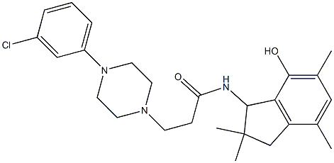 3-[3-[4-(3-Chlorophenyl)-1-piperazinyl]propanoylamino]-2,3-dihydro-2,2,5,7-tetramethyl-1H-inden-4-ol Struktur