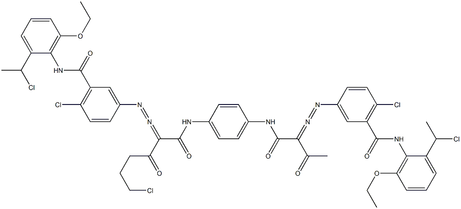 3,3'-[2-(2-Chloroethyl)-1,4-phenylenebis[iminocarbonyl(acetylmethylene)azo]]bis[N-[2-(1-chloroethyl)-6-ethoxyphenyl]-6-chlorobenzamide] Struktur