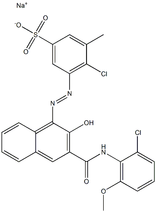 4-Chloro-3-methyl-5-[[3-[[(2-chloro-6-methoxyphenyl)amino]carbonyl]-2-hydroxy-1-naphtyl]azo]benzenesulfonic acid sodium salt Struktur