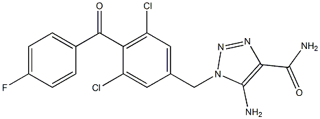 5-Amino-1-[3,5-dichloro-4-(4-fluorobenzoyl)benzyl]-1H-1,2,3-triazole-4-carboxamide Struktur