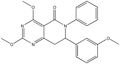 7,8-Dihydro-2,4-dimethoxy-6-phenyl-7-(3-methoxyphenyl)pyrido[4,3-d]pyrimidin-5(6H)-one Struktur