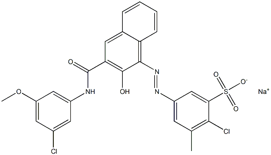 2-Chloro-3-methyl-5-[[3-[[(3-chloro-5-methoxyphenyl)amino]carbonyl]-2-hydroxy-1-naphtyl]azo]benzenesulfonic acid sodium salt Struktur