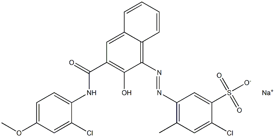 2-Chloro-4-methyl-5-[[3-[[(2-chloro-4-methoxyphenyl)amino]carbonyl]-2-hydroxy-1-naphtyl]azo]benzenesulfonic acid sodium salt Struktur