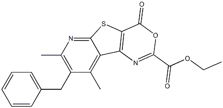 7,9-Dimethyl-8-benzyl-4-oxo-4H-pyrido[3',2':4,5]thieno[3,2-d][1,3]oxazine-2-carboxylic acid ethyl ester Struktur