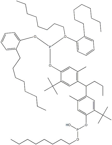 [Butylidenebis(2-tert-butyl-5-methyl-4,1-phenyleneoxy)]bis(phosphonous acid)O,O'-dioctyl O,O'-bis(2-octylphenyl) ester Struktur