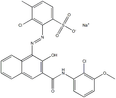 3-Chloro-4-methyl-2-[[3-[[(2-chloro-3-methoxyphenyl)amino]carbonyl]-2-hydroxy-1-naphtyl]azo]benzenesulfonic acid sodium salt Struktur