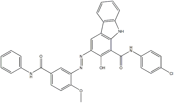 N-(4-Chlorophenyl)-3-[(5-phenylcarbamoyl-2-methoxyphenyl)azo]-2-hydroxy-9H-carbazole-1-carboxamide Struktur