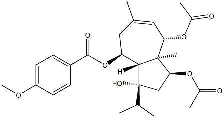 p-Anisic acid (1S,3R,3aS,4S,8S,8aR)-1,8-diacetoxy-3-hydroxy-3-isopropyl-6,8a-dimethyl-1,2,3,3a,4,5,8,8a-octahydroazulen-4-yl ester Struktur