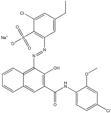 2-Chloro-4-ethyl-6-[[3-[[(4-chloro-2-methoxyphenyl)amino]carbonyl]-2-hydroxy-1-naphtyl]azo]benzenesulfonic acid sodium salt Struktur