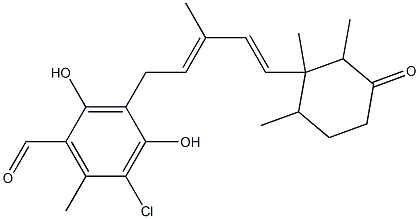 5-Chloro-3-[5-(1,2,6-trimethyl-3-oxocyclohexyl)-3-methyl-2,4-pentadienyl]-2,4-dihydroxy-6-methylbenzaldehyde Struktur