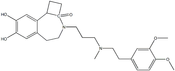 4,5-Dihydro-7,8-(1,2-ethanediylbisoxy)-3-[3-[N-methyl-2-(3,4-dimethoxyphenyl)ethylamino]propyl]-1H-3-benzazepin-2(3H)-one Struktur