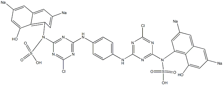 1,4-Bis[4-chloro-6-(8-hydroxy-3,6-disodiosulfo-1-naphtylamino)-1,3,5-triazin-2-ylamino]benzene Struktur