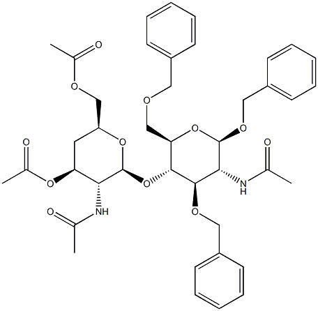 2-Acetamido-4-O-(2-acetamido-3,6-di-O-acetyl-2,4-dideoxy-b-D-glucopyranosyl)-1,3,6-tri-O-benzyl-2-deoxy-b-D-glucopyranoside Struktur