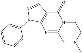 8-methyl-1-phenyl-6,7,8,9-tetrahydropyrazino[1,2-a]pyrazolo[3,4-d]pyrimidin-4(1H)-one Struktur